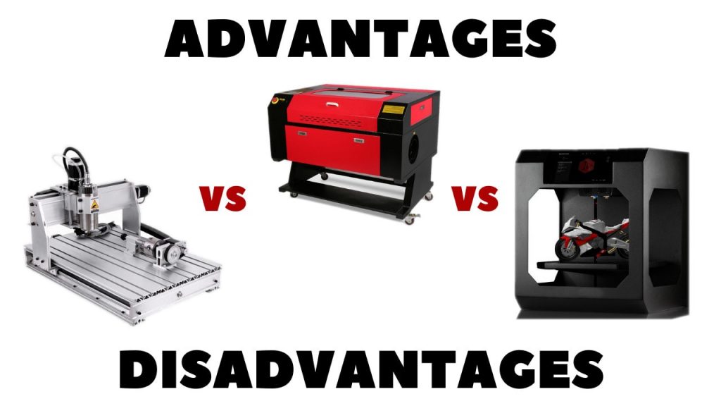 Laser cutter advantages and disadvantages (vs CNC router, 3D printer)